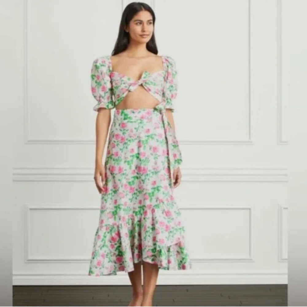 Hill House Isabella Crop Top and Mirabel Skirt Pink Roses